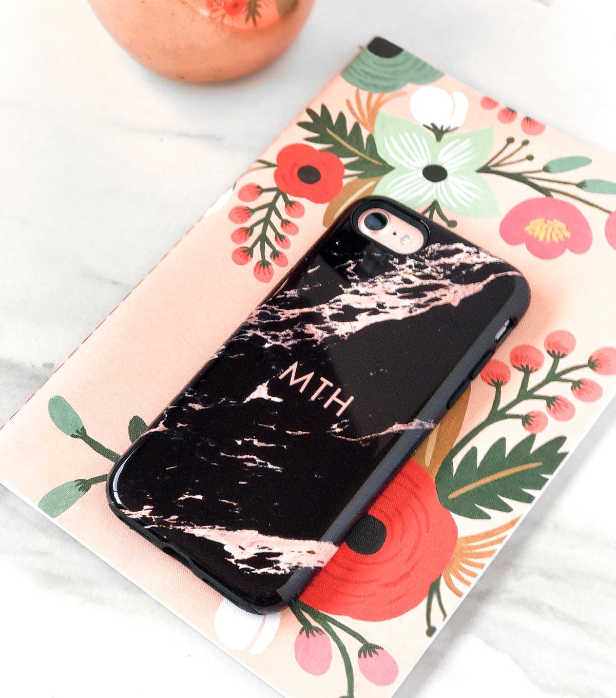 black and pink marble iPhone case