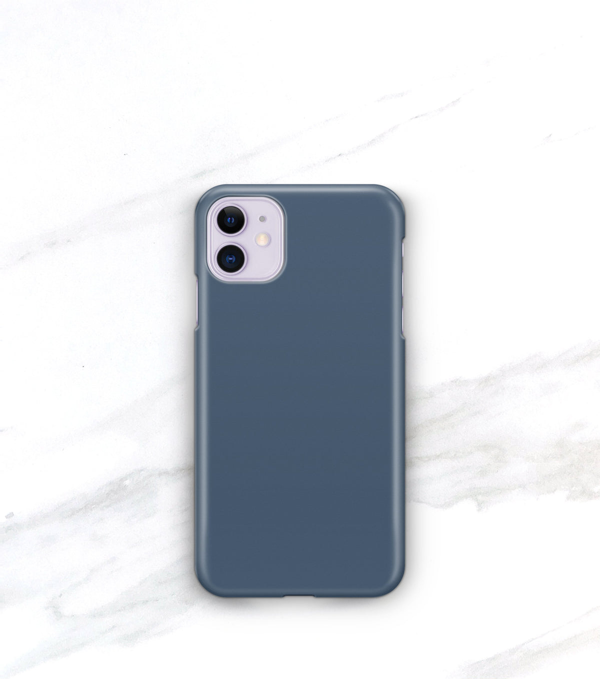 blue iphone 11 case in a matte finish on a purple iphone