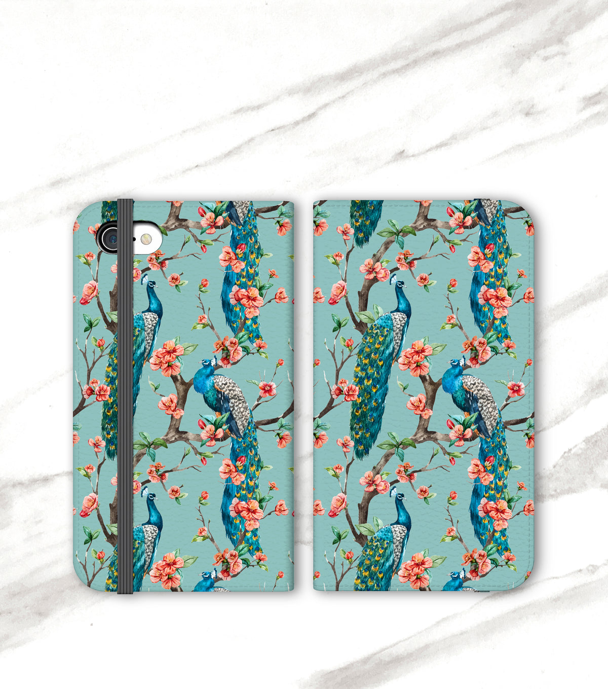 Peacocks Wallet case for iPhone front and back