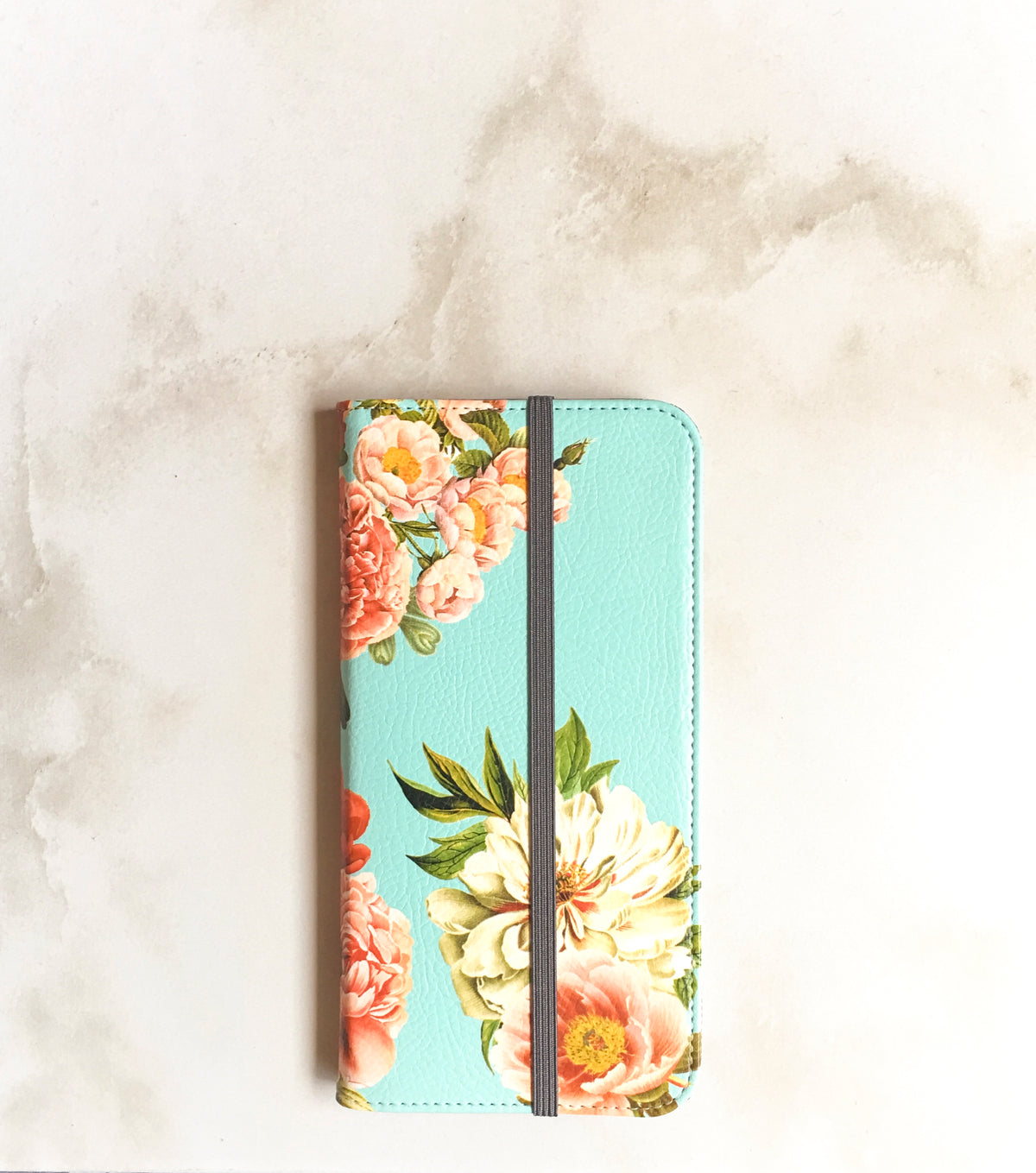 Peony Bunch Wallet case for iPhone with strap