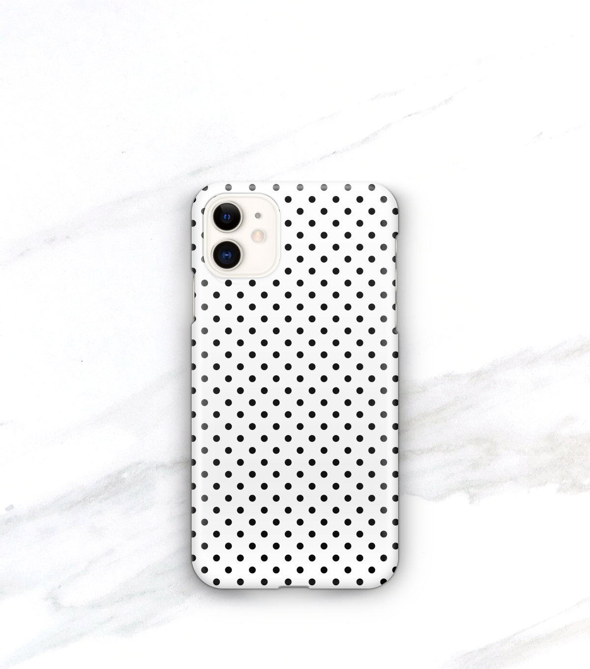 matte iphone 11 case in polkadot pattern with black dots on white