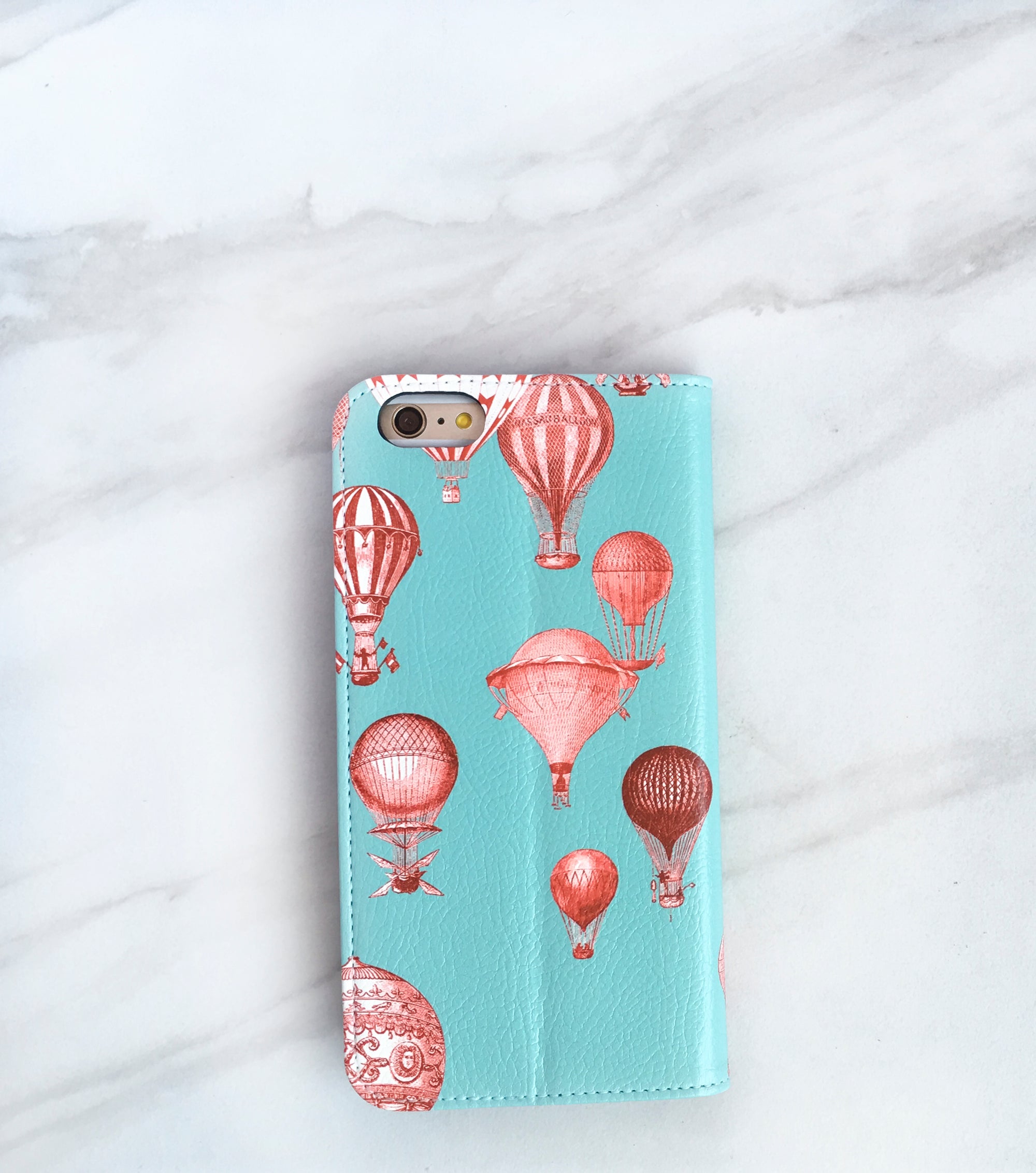 Hot Air Balloons red and blue iPhone wallet case with strap