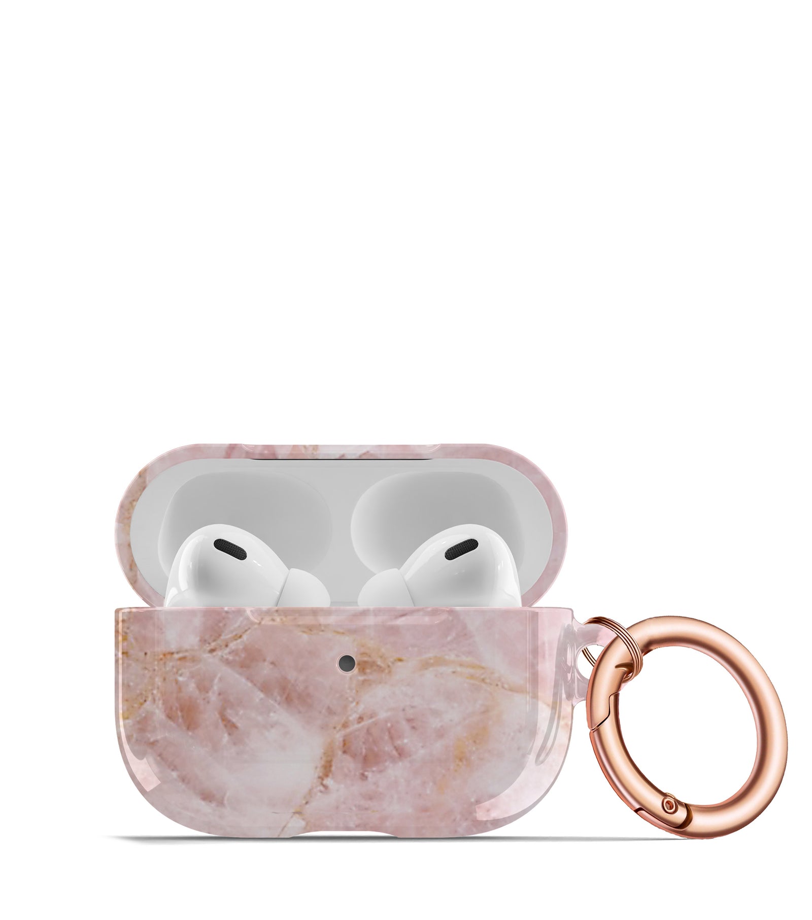 rose quartz aipods case keychain rose gold