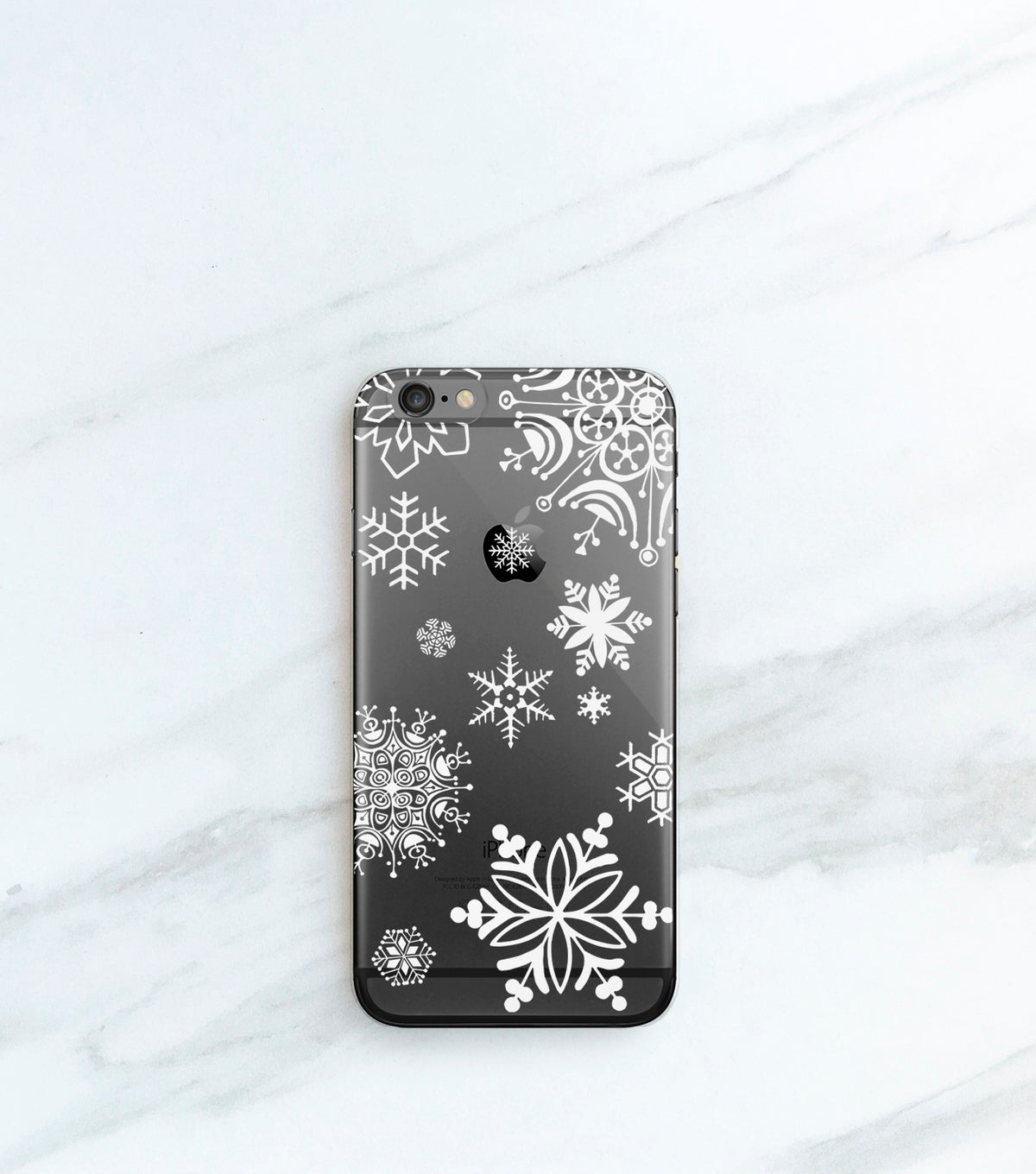 White Snowflakes hybrid clear case