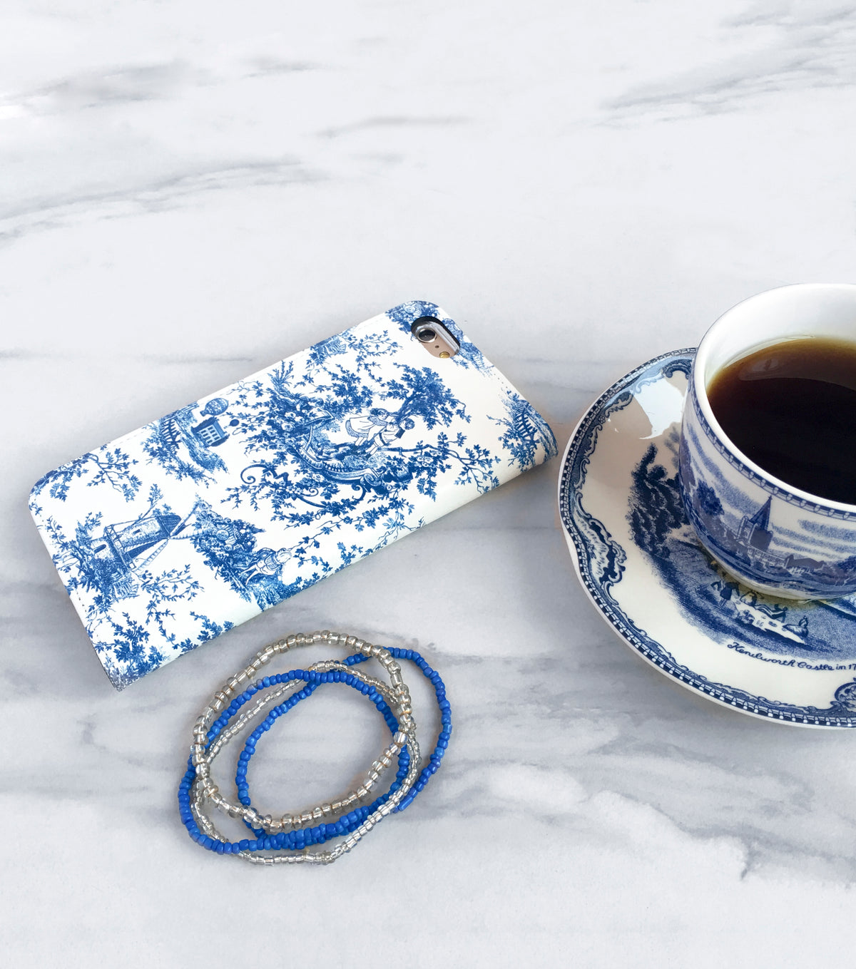 Blue Toile Wallet case side view