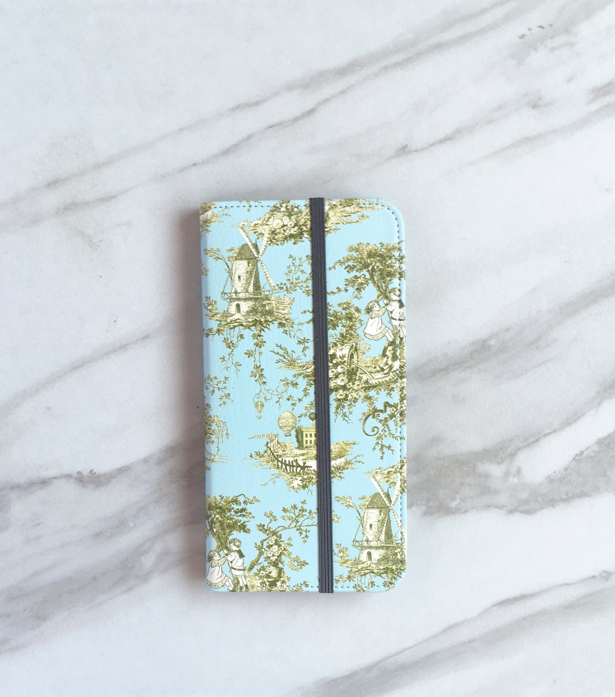 French Country Toile Wallet case for iPhone with strap