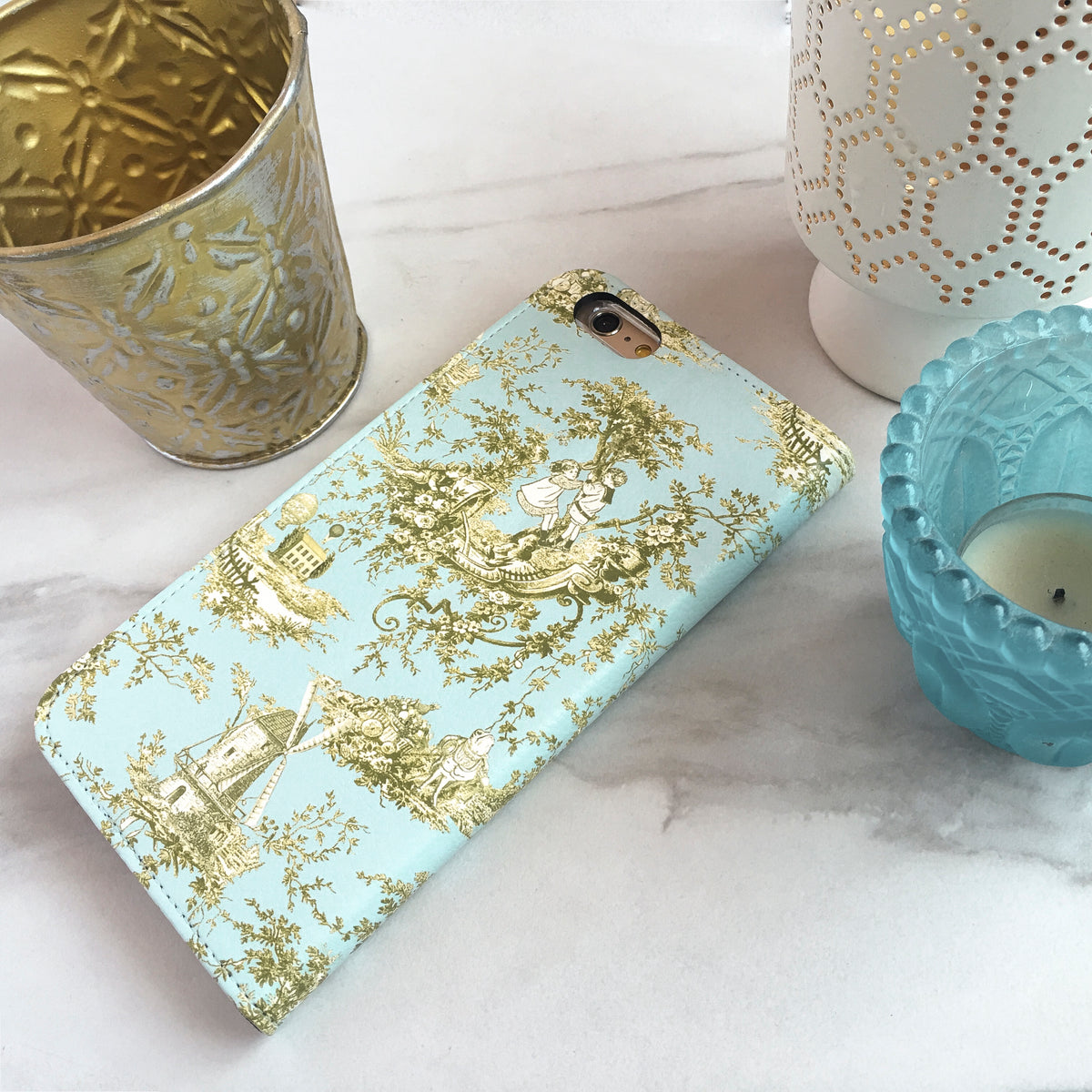 French Country Toile iPhone Wallet side view