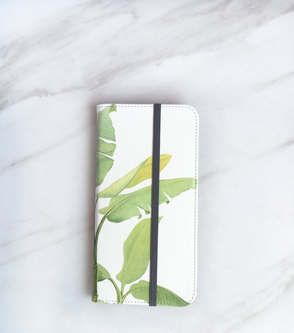 Tropical Leaf Banana Wallet case for iPhone with strap