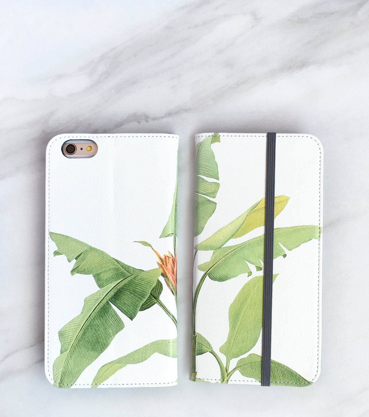 Tropical Leaf Wallet case for iPhone front and back