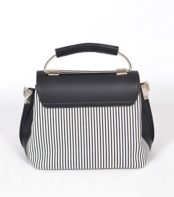 back of spring striped bag with tote handle