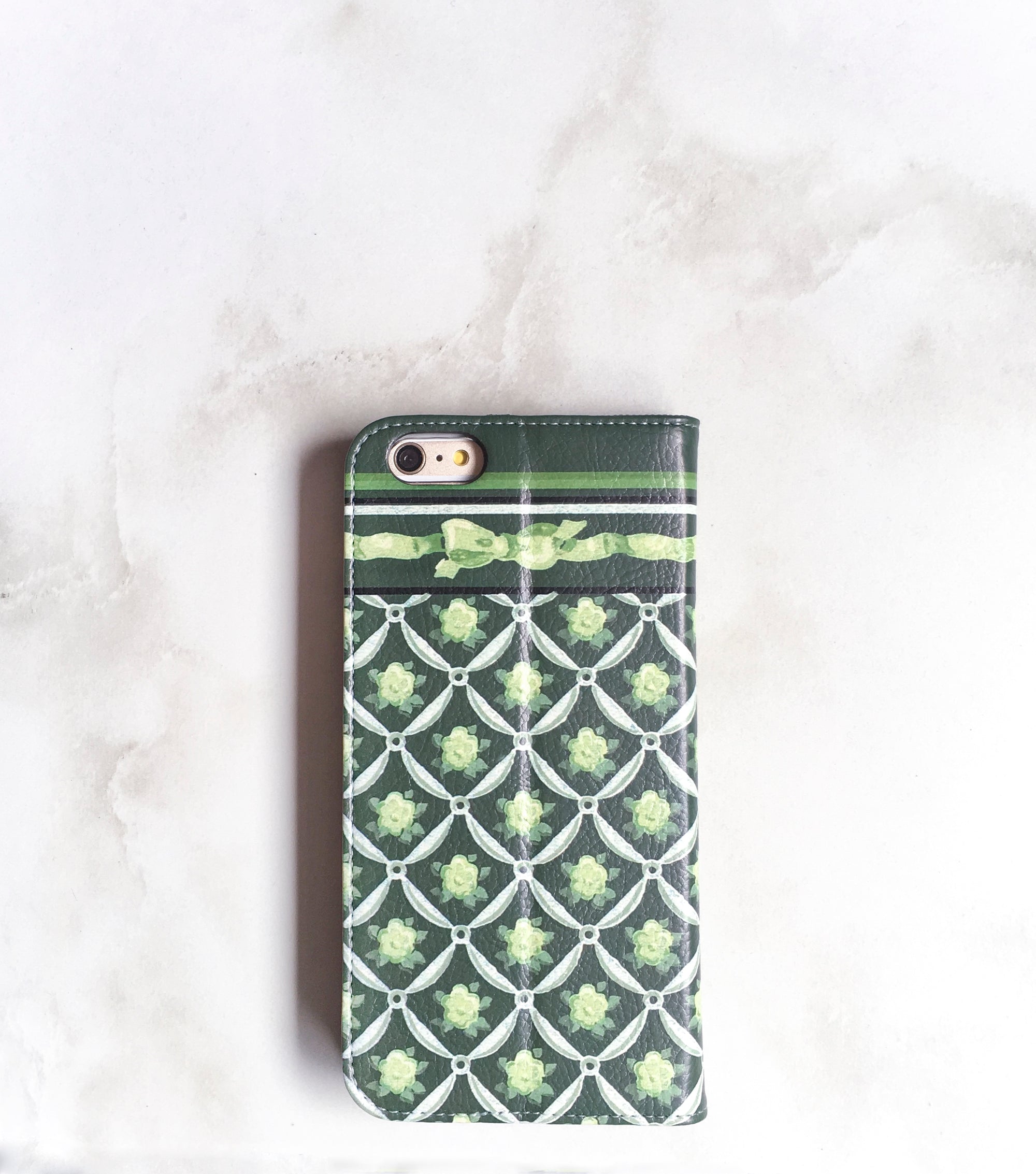Green Decor Wallet case for iPhone with strap 