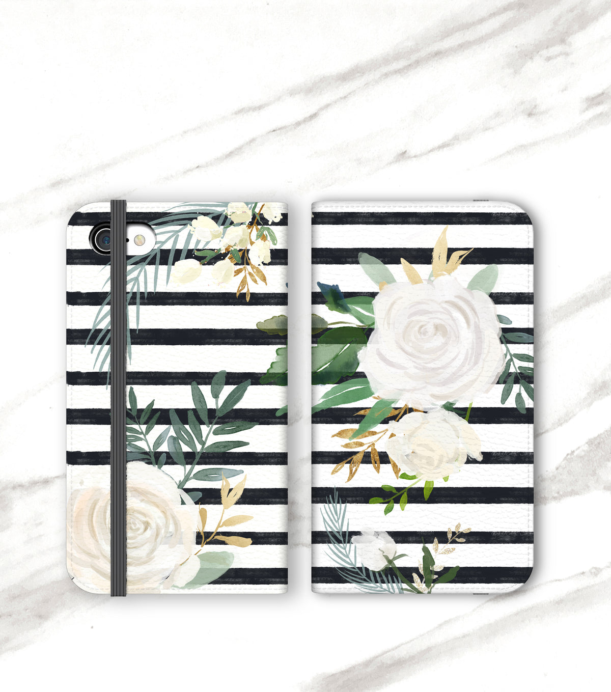 Watercolor Floral Stripes Wallet Case