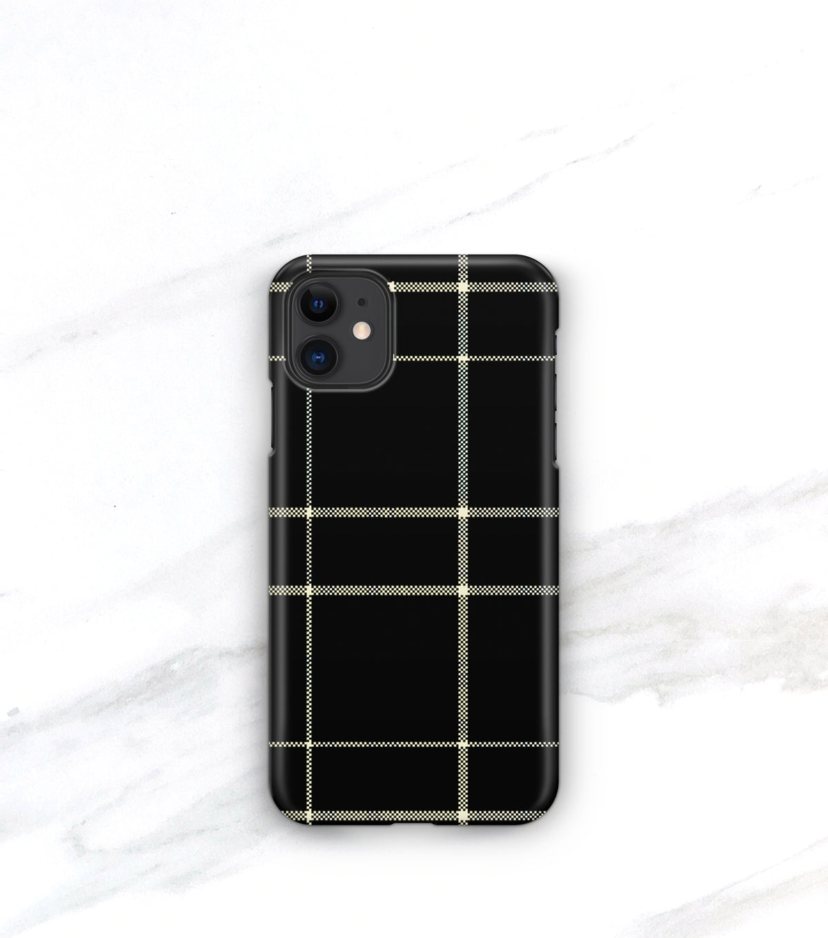 iPhone 11 matte plaid case in black and cream